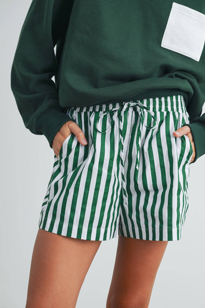 Striped Drawstring Pocket Boxer Shorts - BMP7534: GREEN / IVORY