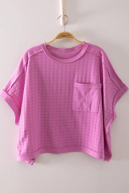 NT12626-Dolman Sleeve Textured Knit Casual Top: ORCHID / S-M-L/2-2-2