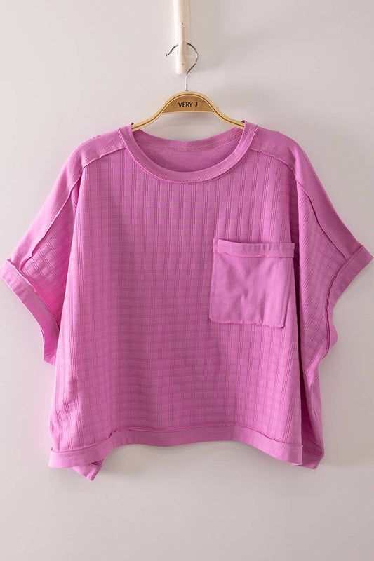 NT12626-Dolman Sleeve Textured Knit Casual Top: ORCHID / S-M-L/2-2-2