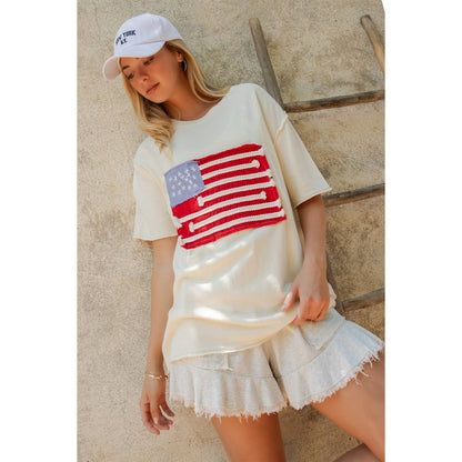 AMERICAN FLAG MINERAL WASH TOP (ST7304-C): Cream / S-M-L(2-2-2)
