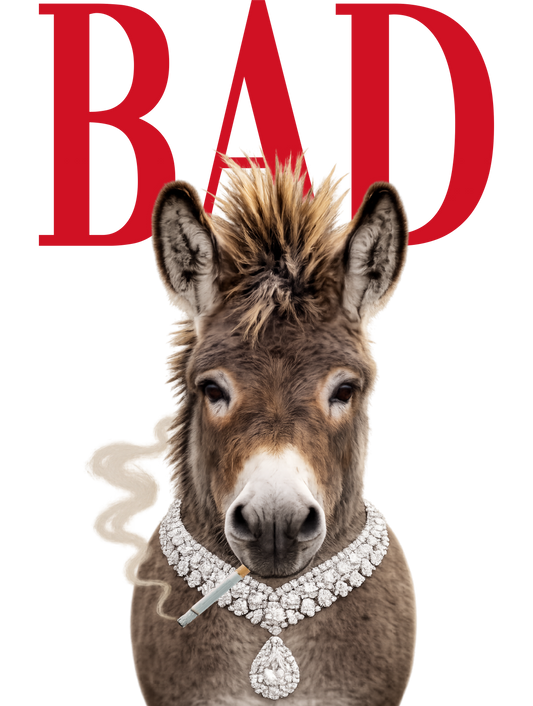 Bad Ass Donkey with Rhinestone Jewelry Graphic Tee: Large