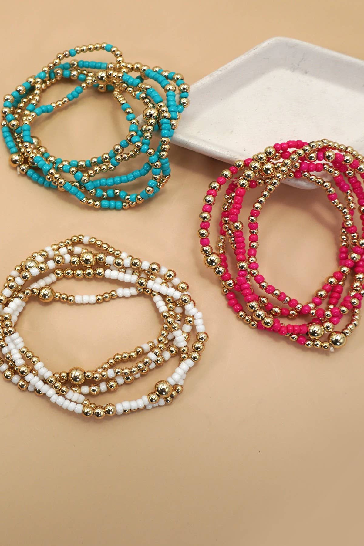 MULTI LAYER BALL CHAIN BEADED BRACELET | 40B5177: FUCHSIA