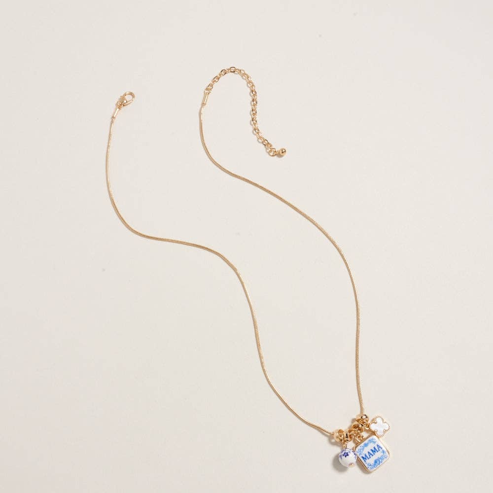 Mama Floral Bead Enamel Charm Pendant Necklace: Pink / ONE