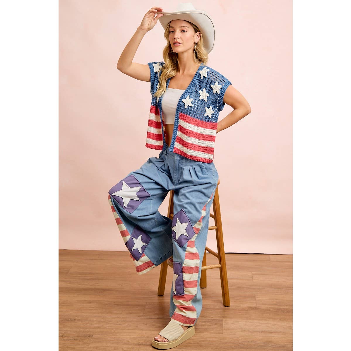 4TH OF JULY AMERICAN FLAG CROCHET SHORT SLEEVE CARDIGAN: AMERICAN FLAG