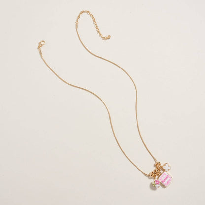 Mama Floral Bead Enamel Charm Pendant Necklace: Pink / ONE