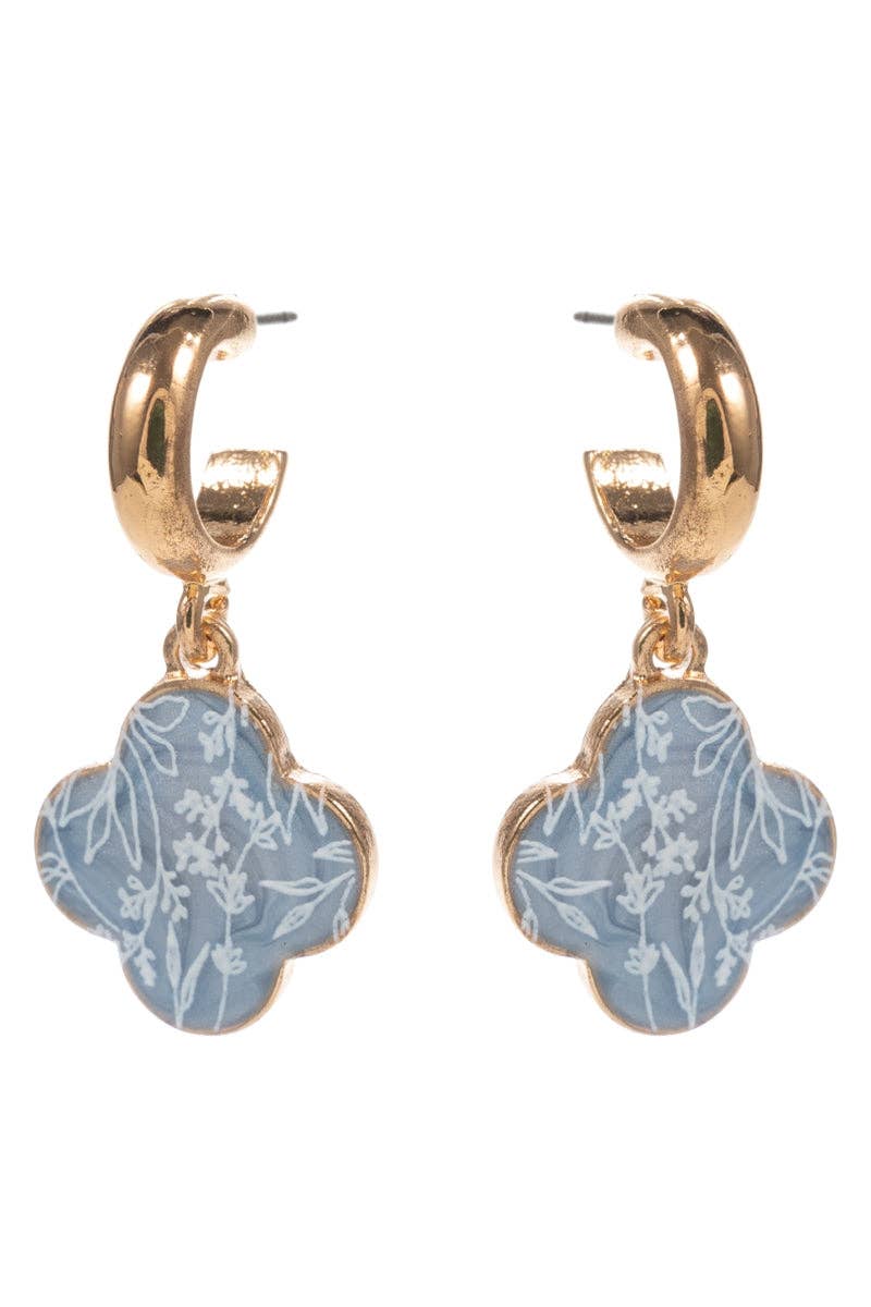 Floral Print Enameled Clover Charm Post Earrings: LBL / ONE