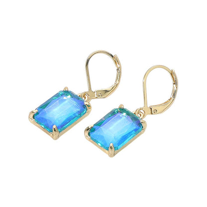 Rectangular Glass Stone Drop Dangle Earrings: AB,Blue