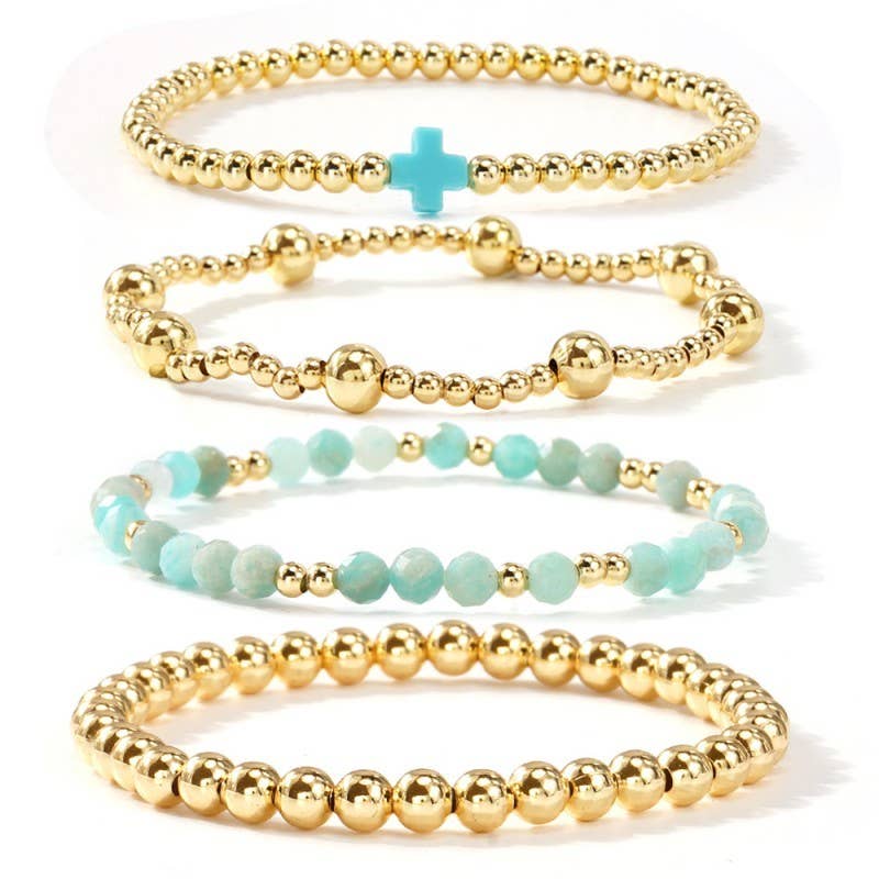 BOHO CROSS MULTI  COLORFUL BEADED STRETCH BRACELET | 40B5180: TURQ