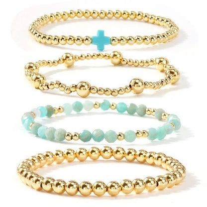BOHO CROSS MULTI  COLORFUL BEADED STRETCH BRACELET | 40B5180: TURQ
