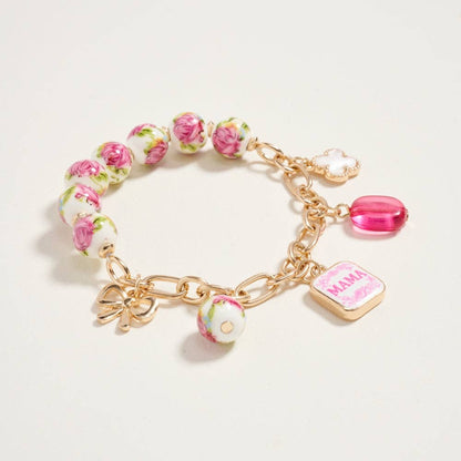 7.25 Inch Ceramic Floral Bead Mama Charm Bracelet: Blue / ONE