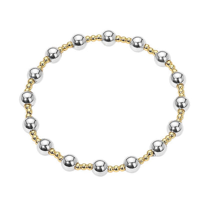 Stainless Steel Alternating Beaded Stretch Bracelet: Silver,Two Tone