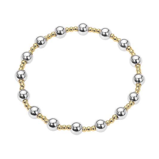Stainless Steel Alternating Beaded Stretch Bracelet: Silver,Two Tone