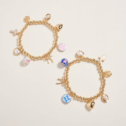 7.25 In Metallic Bead Mama Charm Stretch Bracelet: Blue / ONE