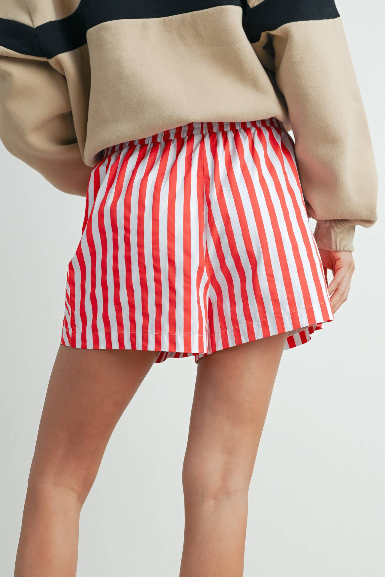 Striped Drawstring Pocket Boxer Shorts - BMP7534: GREEN / IVORY