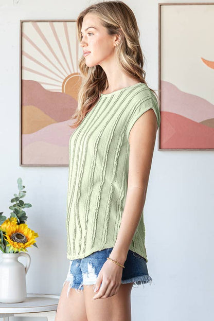 Lightweight Stripe Textured Cap Sleeves Blouse T5948: Pink