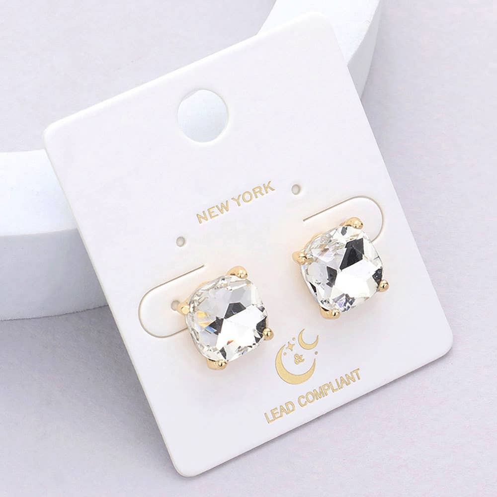 Cushion Square Stone Stud Evening Earrings: X-CL