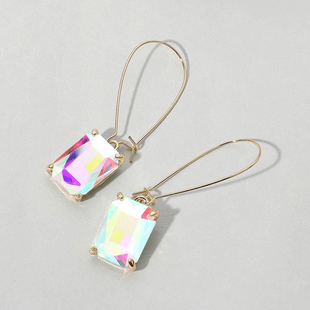 Emerald Cut Stone Dangle Evening Earrings: NFUAB