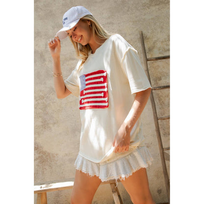 AMERICAN FLAG MINERAL WASH TOP (ST7304-C): Cream / S-M-L(2-2-2)