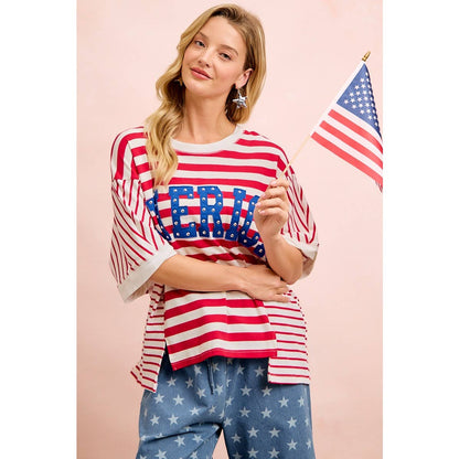 4TH OF JULY STRIPE MIX AND MATCH AMERICA PATCHWORK TOP: RED STRIPE