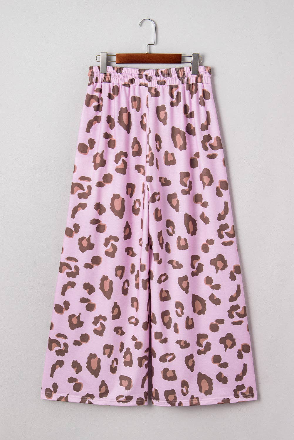 Pink Drawstring Leopard Print Patch Pocket Loose Pants: Pink / 95%Polyester+5%Elastane