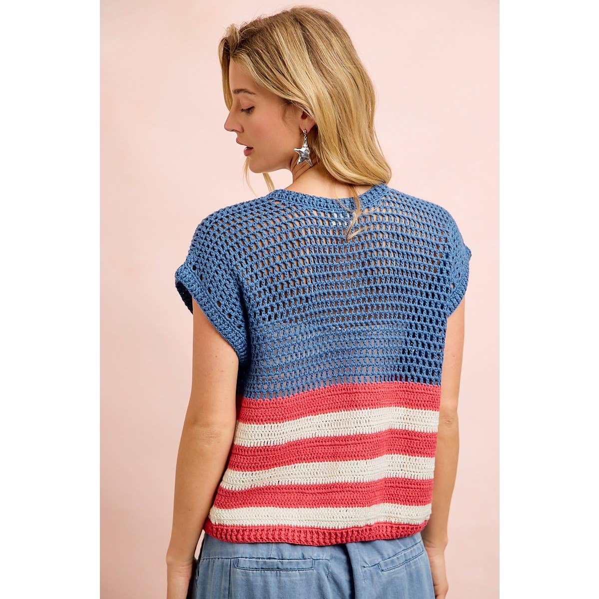 4TH OF JULY AMERICAN FLAG CROCHET SHORT SLEEVE CARDIGAN: AMERICAN FLAG