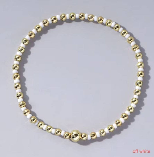 BOHO COLORFUL BALL BEADED BRACELET | 40B5223: OFF WHITE
