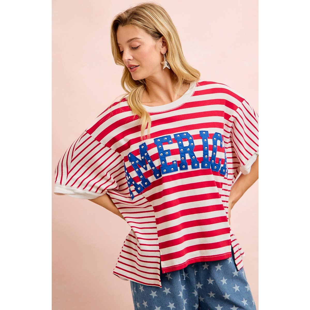 4TH OF JULY STRIPE MIX AND MATCH AMERICA PATCHWORK TOP: RED STRIPE