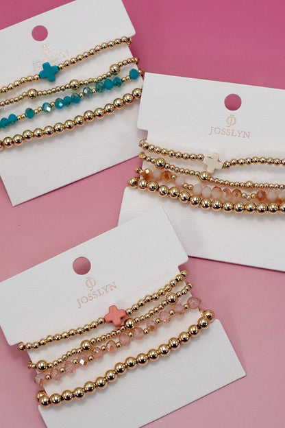 BOHO CROSS MULTI  COLORFUL BEADED STRETCH BRACELET | 40B5180: TURQ