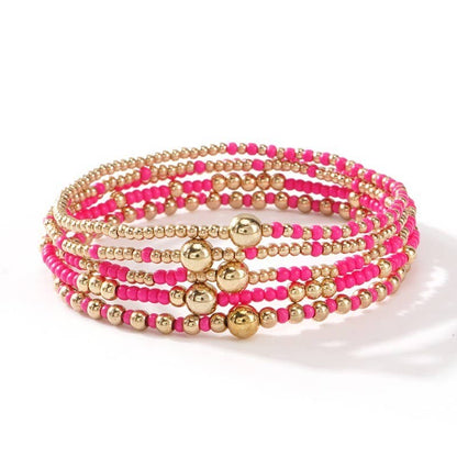 MULTI LAYER BALL CHAIN BEADED BRACELET | 40B5177: FUCHSIA