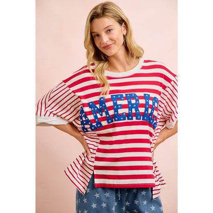 4TH OF JULY STRIPE MIX AND MATCH AMERICA PATCHWORK TOP: RED STRIPE
