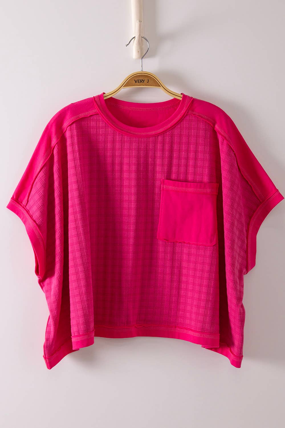 NT12626-Dolman Sleeve Textured Knit Casual Top: FUCHSIA / S-M-L/2-2-2