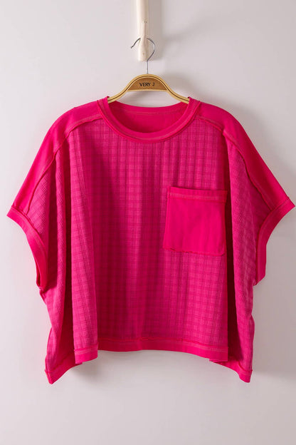 NT12626-Dolman Sleeve Textured Knit Casual Top: FUCHSIA / S-M-L/2-2-2