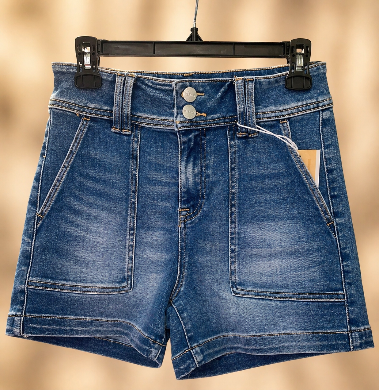 Risen denim shorts
