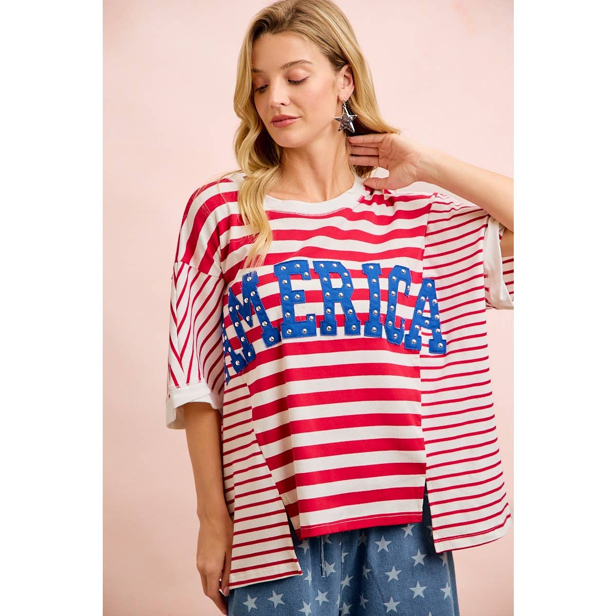4TH OF JULY STRIPE MIX AND MATCH AMERICA PATCHWORK TOP: RED STRIPE