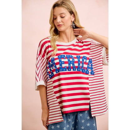 4TH OF JULY STRIPE MIX AND MATCH AMERICA PATCHWORK TOP: RED STRIPE