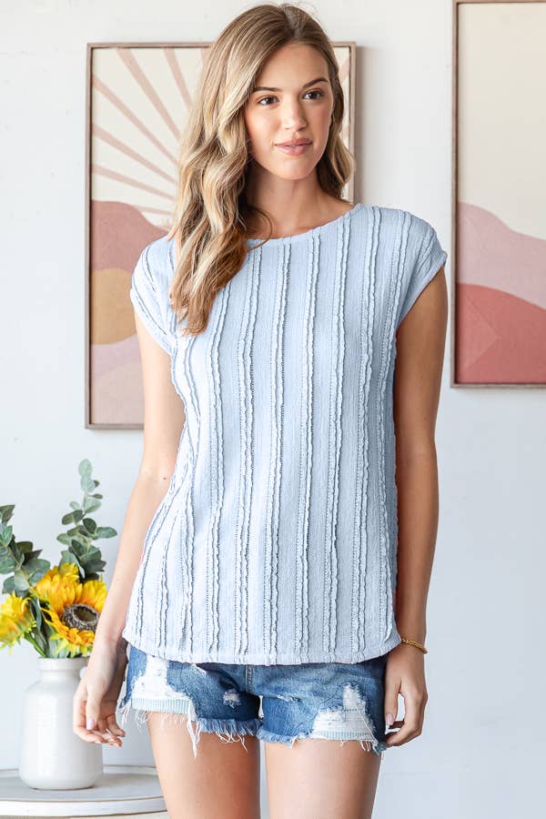 Lightweight Stripe Textured Cap Sleeves Blouse T5948: Pink