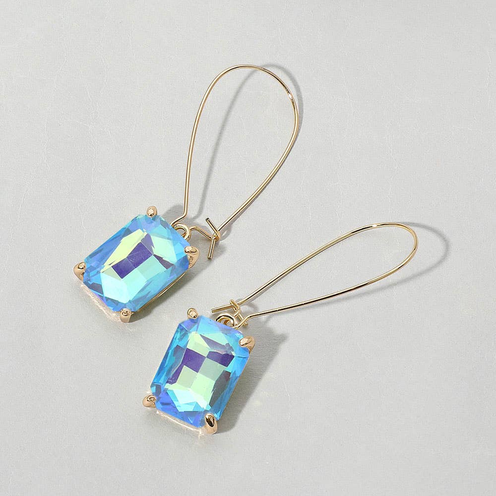 Emerald Cut Stone Dangle Evening Earrings: NFUAB