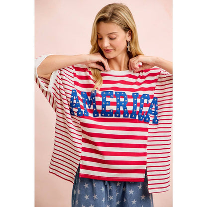 4TH OF JULY STRIPE MIX AND MATCH AMERICA PATCHWORK TOP: RED STRIPE