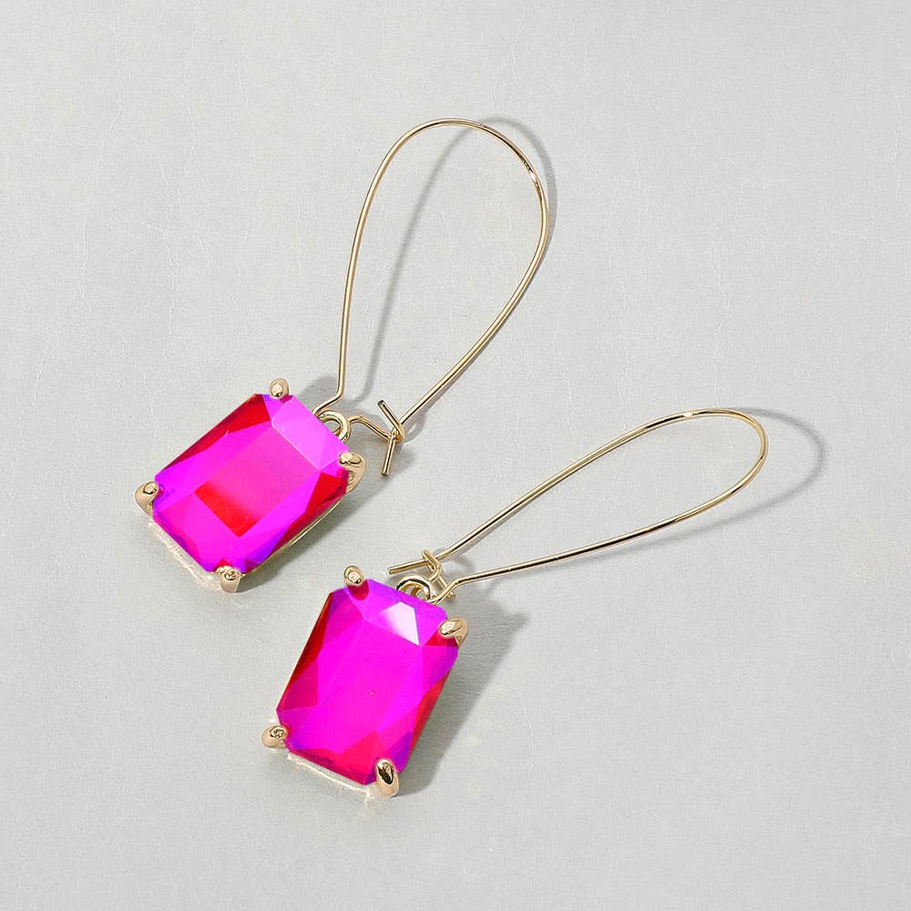 Emerald Cut Stone Dangle Evening Earrings: NFUAB