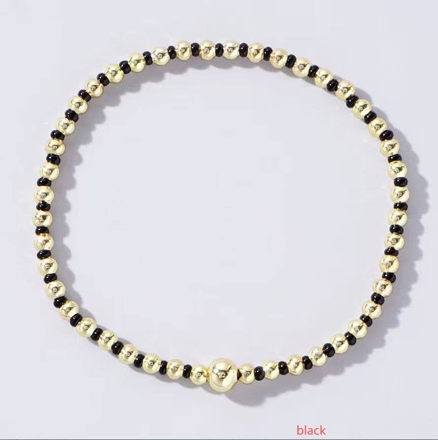 BOHO COLORFUL BALL BEADED BRACELET | 40B5223: Black