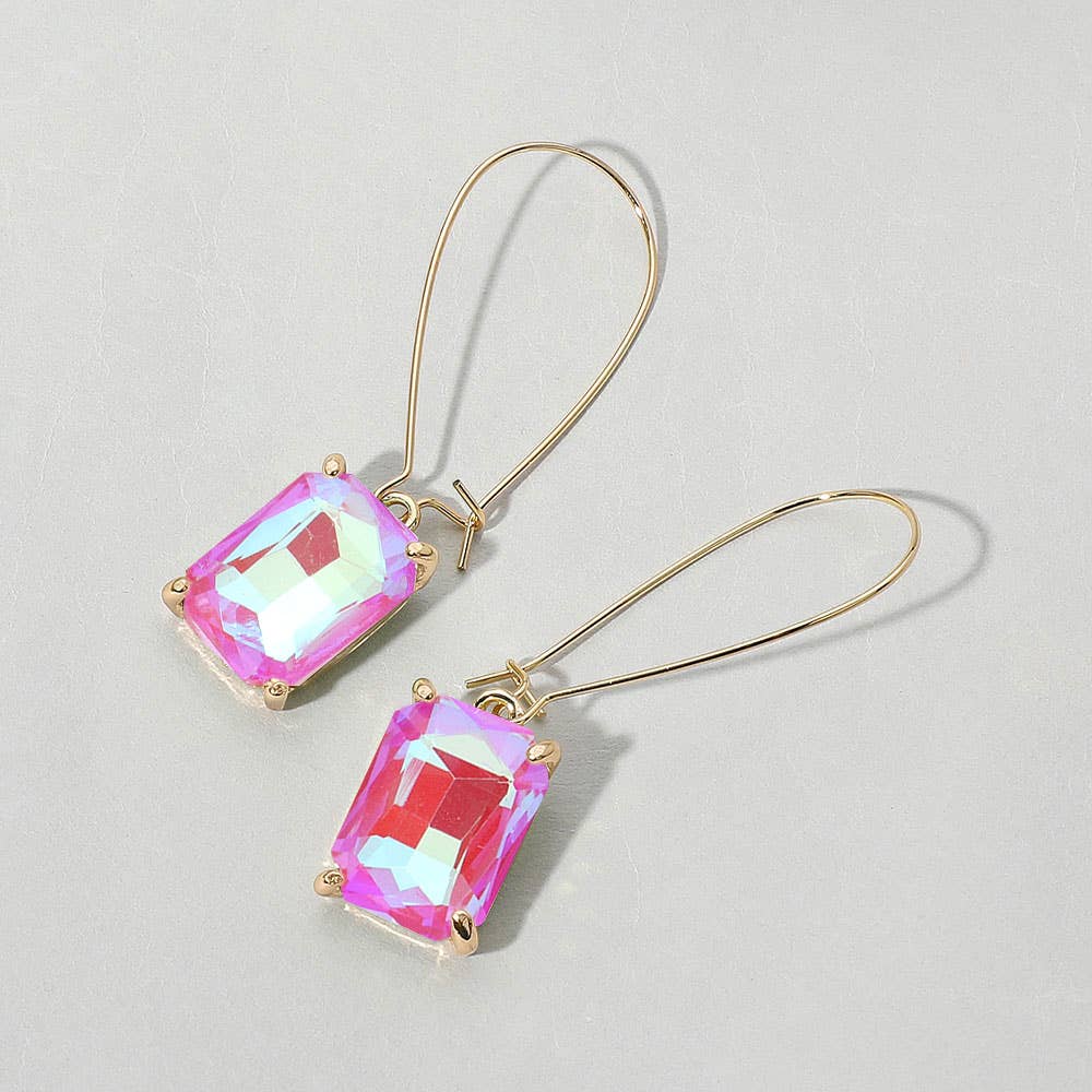 Emerald Cut Stone Dangle Evening Earrings: NFU