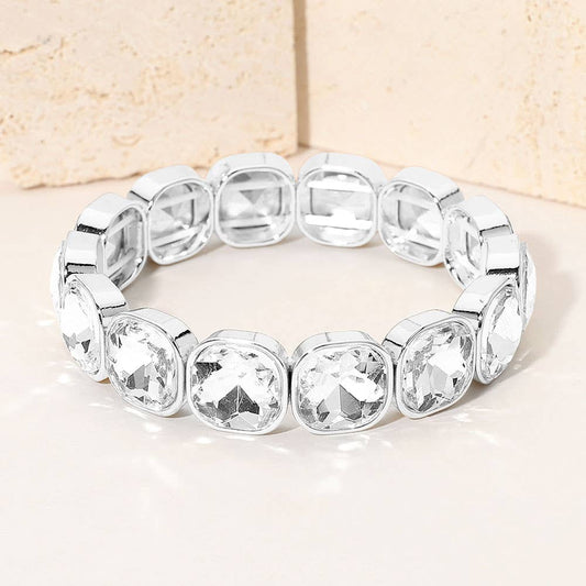 Square Cut Gem Beaded Stretch Evening Bracelet: S01