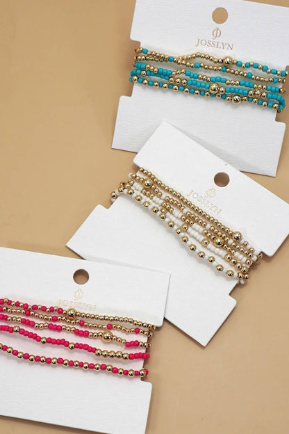 MULTI LAYER BALL CHAIN BEADED BRACELET | 40B5177: FUCHSIA