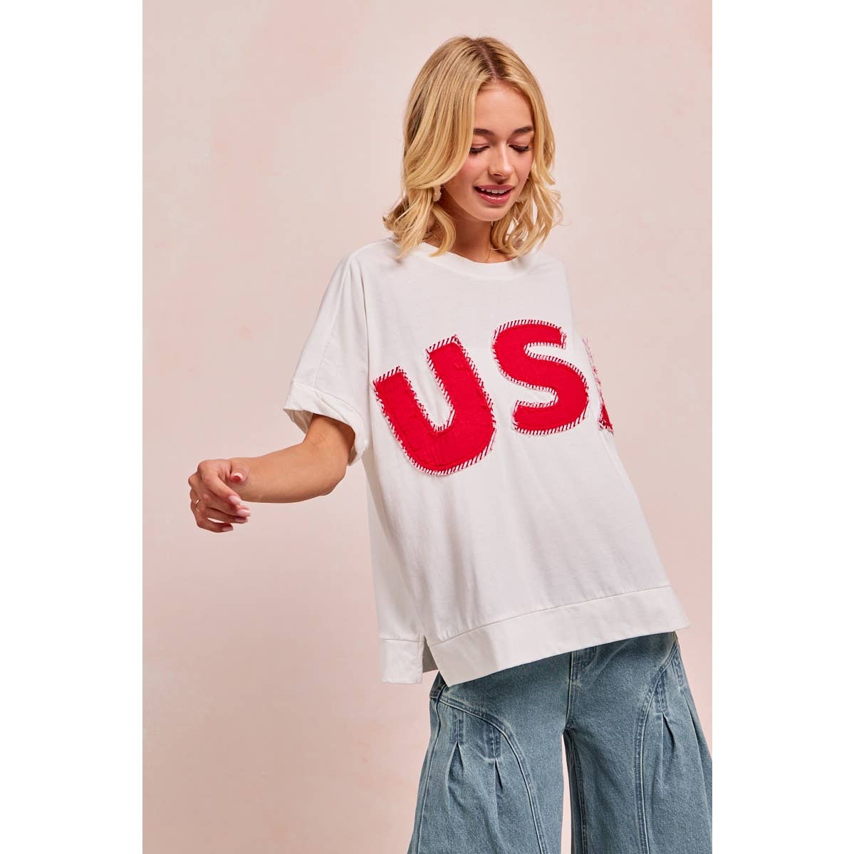 WASHED JERSEY FOURTH OF JULY TOP: OFF WHITE