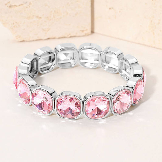 Square Cut Gem Beaded Stretch Evening Bracelet: S13