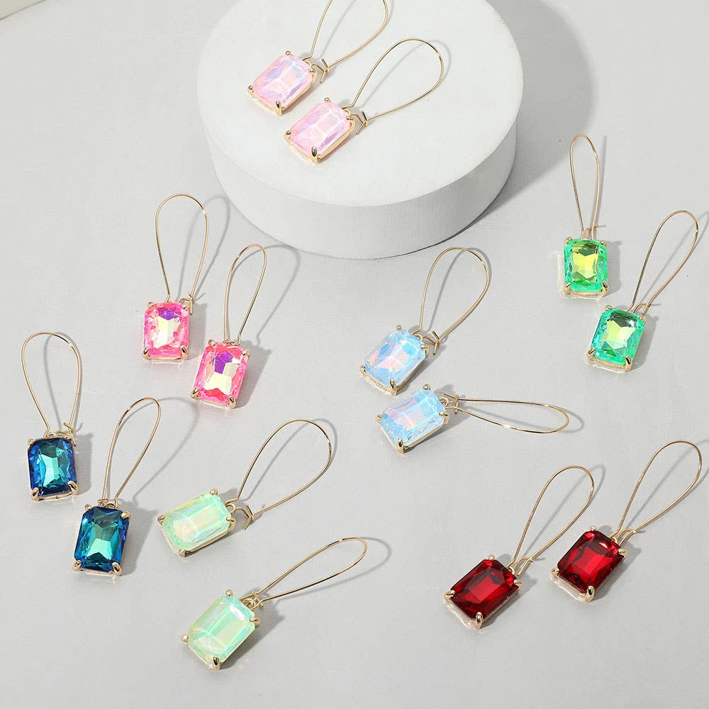 Emerald Cut Stone Dangle Evening Earrings: NFUAB