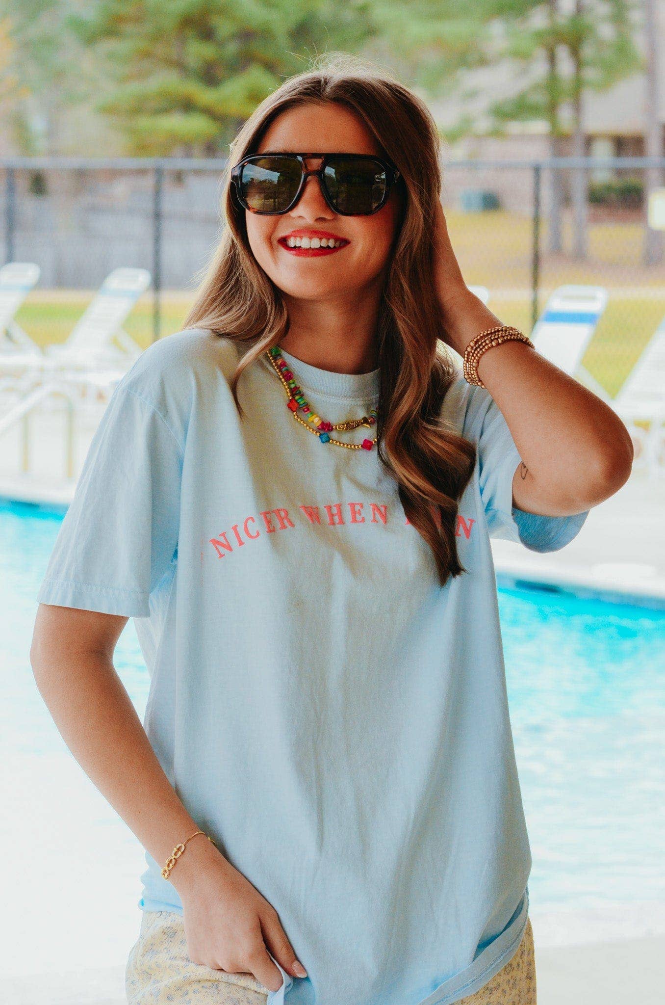 Nicer When I'm Tan Light Blue Tee: