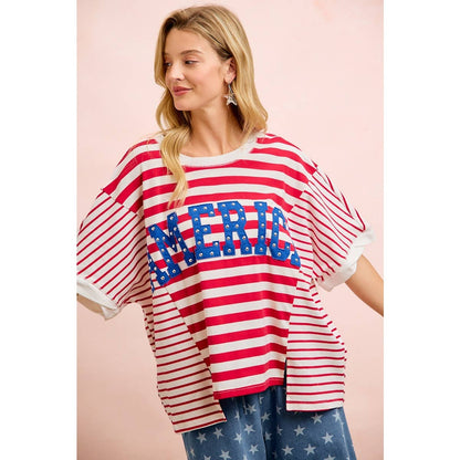 4TH OF JULY STRIPE MIX AND MATCH AMERICA PATCHWORK TOP: RED STRIPE