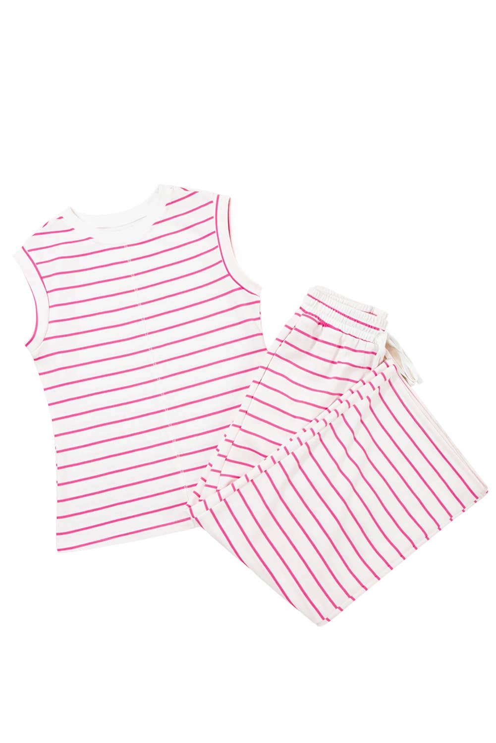 Casual Style Striped Short Sleeve Two-Piece Set | S-XL: Pink / Missy