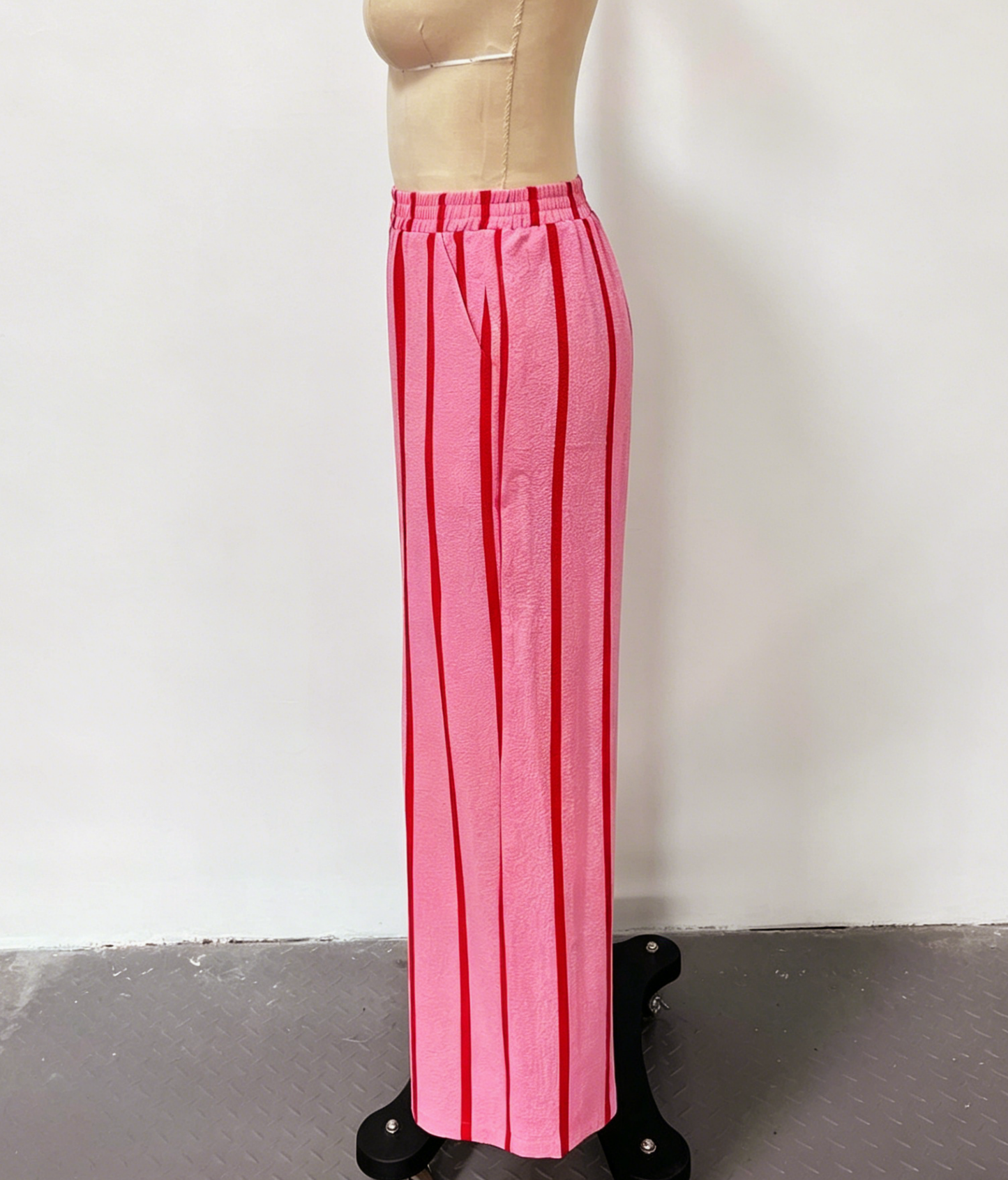 Vacation Texture Color Block Striped Wide Leg Pants: Pink